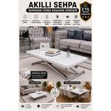 Sehpam Akıllı Home Üst Tabla Mdf Beyaz Oval Köşe Alt Ayak Krom