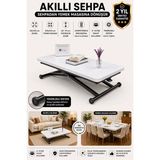 Sehpam Akıllı Home Üst Tabla Mdf Beyaz Oval Köşe Alt Ayak Siyah
