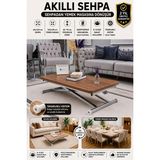 Sehpam Akıllı Home Üst Tabla Mdf Ceviz Oval Köşe Alt Ayak Krom
