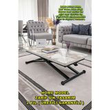 Sehpam Akıllı Home Üst Tabla Mdf Siyah Mermer Oval Köşe Alt Ayak Beyaz