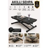 Sehpam Akıllı Home Üst Tabla Mdf Siyah Mermer Oval Köşe Alt Ayak Siyah