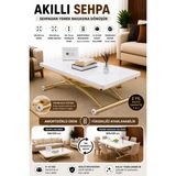 Sehpam Akıllı Juppo Üst Tabla Mdf Oval Köşe Beyaz Alt Ayak Yuvarlak Gold Kaplama Dışa Kıvrım