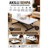 Sehpam Akıllı Juppo Üst Tabla Mdf Oval Köşe Beyaz Oval Köşe Alt Ayak Siyah Dışa Kıvrım