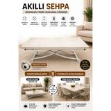 Sehpam Akıllı Juppo Üst Tabla Mdf Traverten Oval Köşe Alt Ayak Beyaz İçe Kıvrım - TRAVERTEN- BEYAZ 2