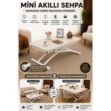 Sehpam Akıllı Mini Juppo Üst Tabla Mdf Traverten Oval Köşe Alt Ayak Metal Dışa Kıvrım - TRAVERTEN-BEYAZ