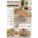 Sehpam Akıllı Ortadan Açılır Oval Akıllı Masa Mdf Tabla Krom Kaplama Ayaklı - Efes Çam - Gümüş