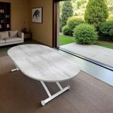 Sehpam Akıllı Oval Ortadan Açılır Akıllı Masa Üst Mdf Lizbon Alt Ayak Beyaz Renk