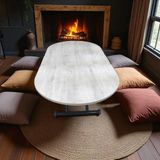 Sehpam Akıllı Oval Ortadan Açılır Akıllı Masa Üst Mdf Lizbon Alt Ayak Siyah Renk