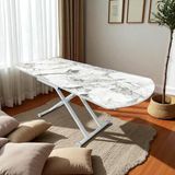 Sehpam Akıllı Oval Yan Baştan Açılır Akıllı Masa Üst Mdf LBeyaz Mermer Alt Ayak Beyaz Renk