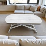Sehpam Akıllı Oval Yan Baştan Açılır Akıllı Masa Üst Mdf Lizbon Alt Ayak Beyaz Renk