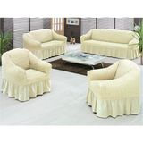 Sehra Bürümcük Koltuk Kanepe Örtüsü Takımı Lastikli Etekli 3+2+1+1 Koltuk Örtüsü - 180 x 230 cm - Krem