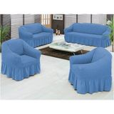 Sehra Bürümcük Koltuk Kanepe Örtüsü Takımı Lastikli Etekli 3+2+1+1 Koltuk Örtüsü - Açık Mavi - 180 x 230 cm
