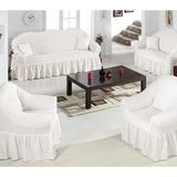 Sehra Bürümcük Koltuk Kanepe Örtüsü Takımı Lastikli Etekli 3+2+1+1 Koltuk Örtüsü - Beyaz - 180 x 230 cm
