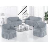 Sehra Bürümcük Koltuk Kanepe Örtüsü Takımı Lastikli Etekli 3+3+1+1 Koltuk Örtüsü - 180 x 230 cm - Açık Gri