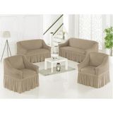Sehra Bürümcük Koltuk Kanepe Örtüsü Takımı Lastikli Etekli 3+3+1+1 Koltuk Örtüsü - 180 x 230 cm - Taş
