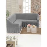 Sehra Bürümcük Köşe Koltuk Örtüsü Standart Lastikli Etekli L Koltuk Takımı L Köşe Koltuk Örtüsü - 180 x 350 cm - Açık Gri