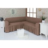 Sehra Bürümcük Köşe Koltuk Örtüsü Standart Lastikli Etekli L Koltuk Takımı L Köşe Koltuk Örtüsü - 180 x 350 cm - Açık Kahverengi
