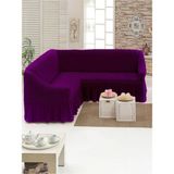 Sehra Bürümcük Köşe Koltuk Örtüsü Standart Lastikli Etekli L Koltuk Takımı L Köşe Koltuk Örtüsü - 180 x 350 cm - Mor