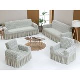 Sehra Jakarlı Lastikli Esnek Yıkınabilen 3+3+1+1 Koltuk Örtüsü Koltuk Kılıfı Jakarlı - 185 x 235 cm - Açık Krem