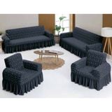 Sehra Jakarlı Lastikli Esnek Yıkınabilen 3+3+1+1 Koltuk Örtüsü Koltuk Kılıfı Jakarlı - 185 x 235 cm - Antrasit