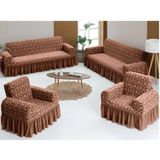 Sehra Jakarlı Lastikli Esnek Yıkınabilen 3+3+1+1 Koltuk Örtüsü Koltuk Kılıfı Jakarlı - 185 x 235 cm - Kahverengi