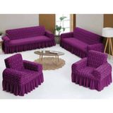 Sehra Jakarlı Lastikli Esnek Yıkınabilen 3+3+1+1 Koltuk Örtüsü Koltuk Kılıfı Jakarlı - 185 x 235 cm - Mor