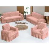 Sehra Jakarlı Lastikli Esnek Yıkınabilen 3+3+1+1 Koltuk Örtüsü Koltuk Kılıfı Jakarlı - 185 x 235 cm - Pudra
