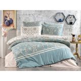 Sehra Lüks Dayanıklı Yumuşak Doğal Pamuklu Tek Kişilik Nevresim Takımı+ Lastiksiz Çarşaf+ 1 Yastık Kılıfı - Beyaz - Turkuaz - 160 x 220 cm
