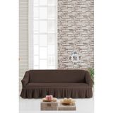 Sehra Streç Lastikli Esnek Pamuklu Yıkanabilir Bürümcük 3* Kişilik Koltuk Örtüsü Koltuk Kılıfı Çekyat Örtüsü (Tek) - 180 x 230 cm - Koyu Kahve