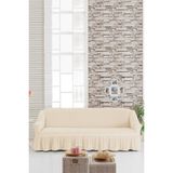 Sehra Streç Lastikli Esnek Pamuklu Yıkanabilir Bürümcük 3* Kişilik Koltuk Örtüsü Koltuk Kılıfı Çekyat Örtüsü (Tek) - 180 x 230 cm - Krem