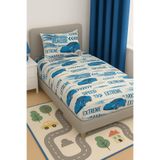 sehra TEK-ÇARŞAF-LASTİKLİ-ÇOCUK-BEYAZ-ARABA Beyaz-Mavi-Araba 100 x 200