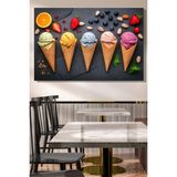 Şehzat Yatay Tekli Kanvas Duvar Tablosu Modern Pastane Kafe Restoran Mutfak Kornet Meyveli Külah Dondurma - 50 x 70 - Çok Renkli