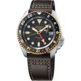 Seiko 5 Sports Gmt SSK036K Erkek Kol Saati Pilli Çelik Kasa 10 ATM Suya Dayanıklı Kahverengi Deri Kordon - Kahverengi - Siyah