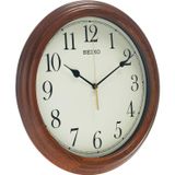 SEIKO Elegent Yuvarlak Kahverengi Ahşap Duvar Saati Ev, Ofis için İngilizce Sayı Tasarımı (Boyut: 33 x 4,4 x 33 cm, 920 Gram) QXA528B