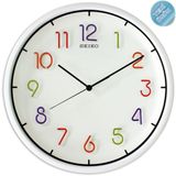 Seiko QXA447H Plastik Kasa Beyaz Renkli 31.8 cm Çaplı 3D Rakamlı Sessiz Saniye Mekanizmalı Duvar Saati