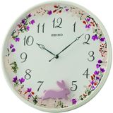 Seiko QXC238W Plastik Kasa Beyaz Renkli 33 cm Çaplı Tavşan Figürlü Sarkaçlı Modern Sessiz Saniye Mekanizmalı Duvar Saati