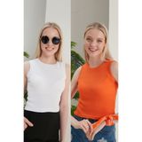 Seise Tekstil Kadın Halter Yaka Fitilli 2'li Paket Crop Bluz
