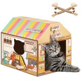SEKAM Scratcher/Catnip'li Karton Kedi Evi, (16.5''x12''x15'') İç/Dış Mekan Kedileri için Kitty Kahve Dükkanı, Kedi Oyun Evi ve Ev Dekoru, Kedi Doğum Günü için Kedi Kazı Oyuncağı, Tavşan Küçük