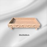 Sekay Ahşap Ham Ahşap Boyanabilir Kabartmalı Çiçek Desenli Ayaklı Orta Boy Dekoratif Dikdörtgen Sunumluk Tepsi - 34 x 24 x 8 cm