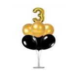 Şeker Adası 3 Yaş Rakam Folyo Balon Altın Gold 40 Cm, Balon Stand, 6 Adet Balon, Doğum Günü, Yaşgünü, Parti, Skradapa116