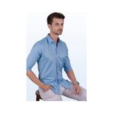 Şeker Mavisi Saten Slimfit Erkek Gömlek Açık Mavi
