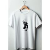 Şeker Portakalı Baskılı Oversize Bisiklet Yaka Beyaz Tshirt - M
