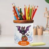 Şekerli Hallowen Yarasa Ahşap Seramik Kalemlik - 2147906145 - Renkli