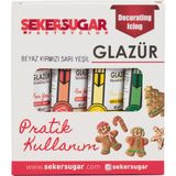 Şeker&Sugar Glazür 4'lü Set 40 gr Beyaz, Kırmızı, Sarı, Yeşil