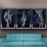 Şekiller ve Kuşlar Temalı Aynalı Çerçeveli 3 lü Kanvas Tablo Seti 150x70 cm SETS0266