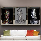 Şekillerle Kadın Temalı Aynalı Çerçeveli 3 lü Kanvas Tablo Seti 150x70 cm SETS0243