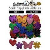Şekilli Simli Eva Yapışkanlı 50 Li 1 Paket Kendinden Yapışkanlı Simli Eva Sticker Okul Öncesi Kreş Ana Sınıfı