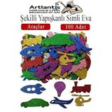 Şekilli Simli Eva Yapışkanlı Araçlar 100 Lü 1 Paket Kendinden Yapışkanlı Simli Eva Sticker Okul Öncesi Kreş Ana Sınıfı