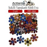 Şekilli Simli Eva Yapışkanlı Çiçek 100 Lü 1 Paket Kendinden Yapışkanlı Simli Eva Sticker Okul Öncesi Kreş Ana Sınıfı