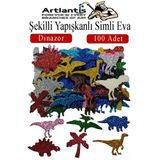 Şekilli Simli Eva Yapışkanlı Dinazor 100 Lü 1 Paket Kendinden Yapışkanlı Simli Eva Sticker Okul Öncesi Kreş Ana